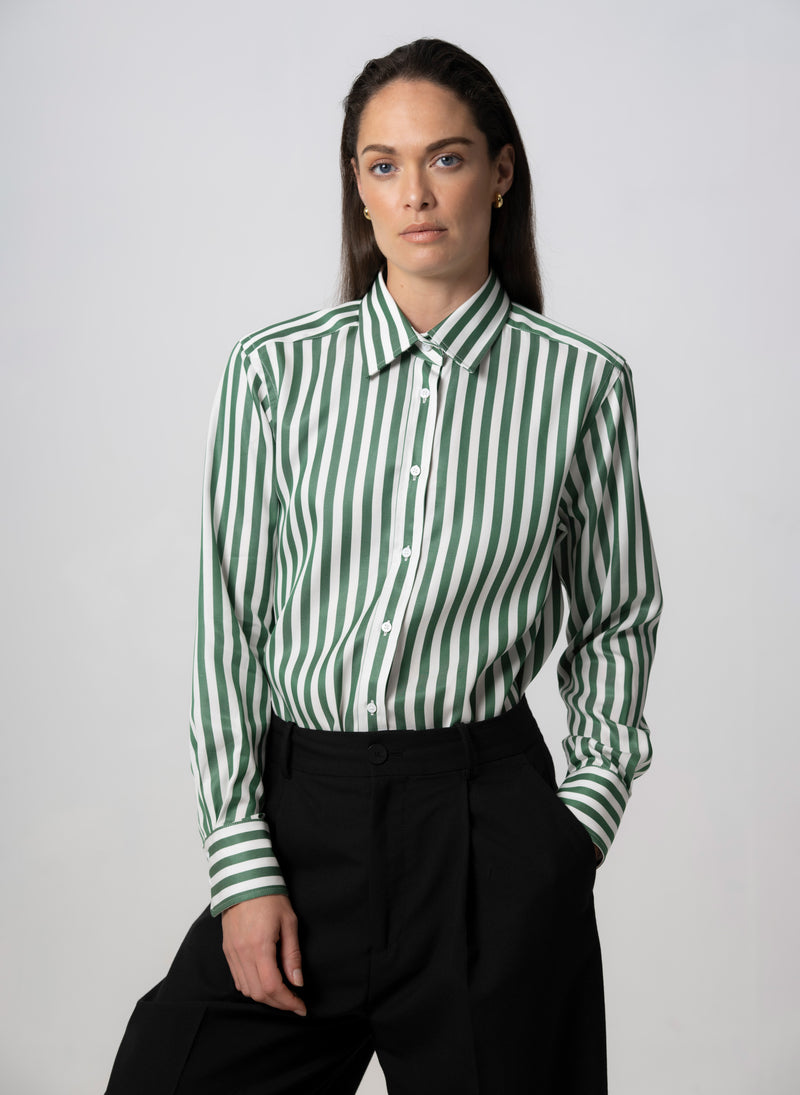 Max Green Stripe Relaxed Fit Shirt in Tencel