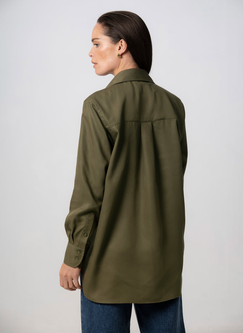 Max Khaki Relaxed Fit Shirt in Tencel