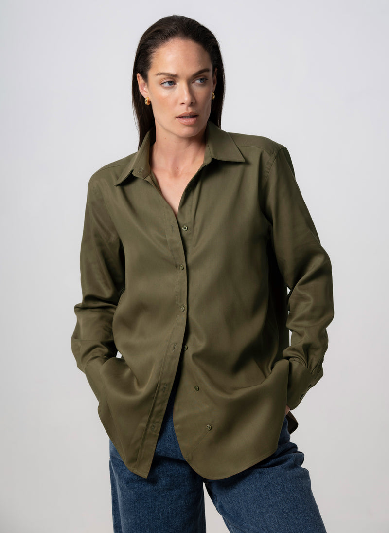 Max Khaki Relaxed Fit Shirt in Tencel