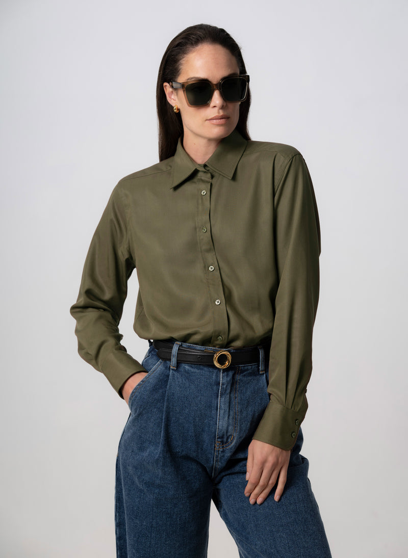 Max Khaki Relaxed Fit Shirt in Tencel