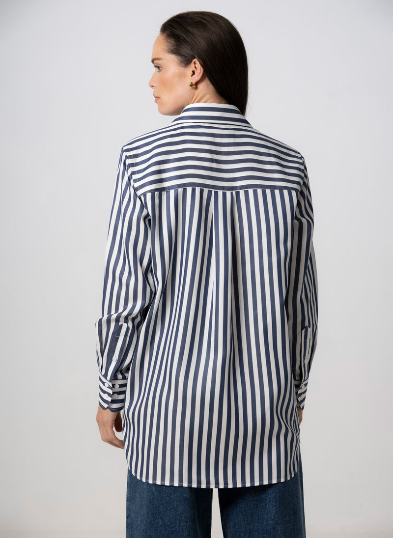 Max Navy Stripe Relaxed Fit Shirt in Tencel