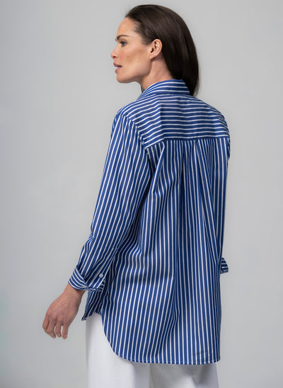 Max Blue & White Stripe Relaxed Fit Cotton Poplin Shirt