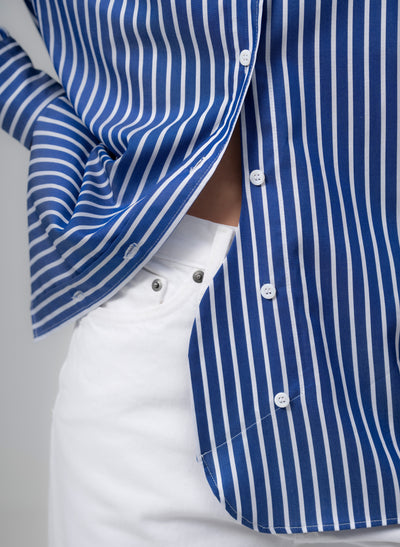 Max Blue & White Stripe Relaxed Fit Cotton Poplin Shirt