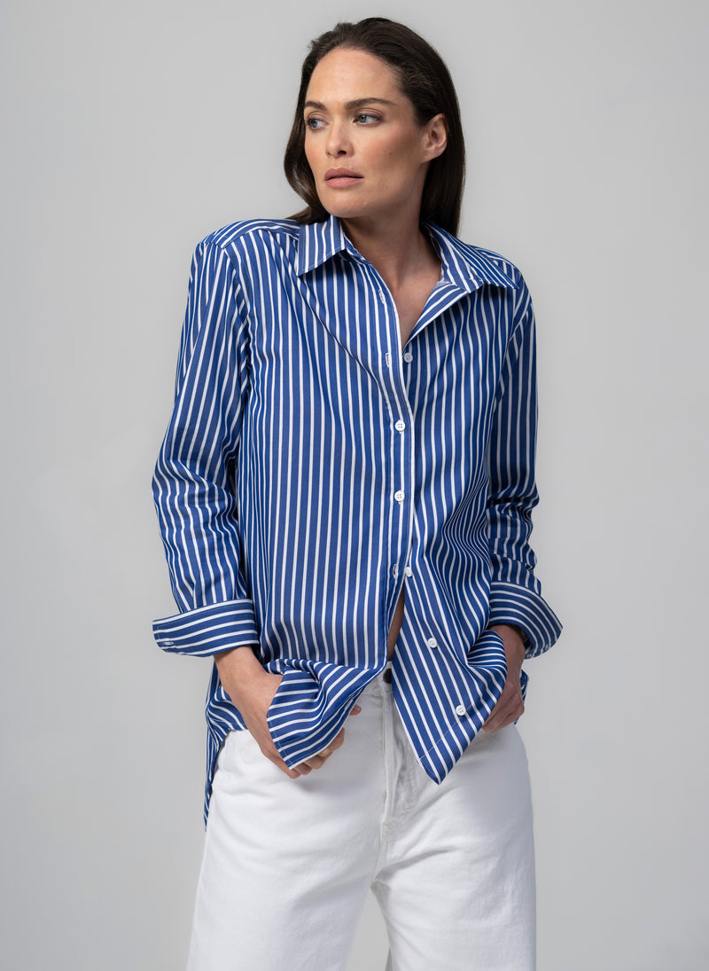 Max Blue & White Stripe Relaxed Fit Cotton Poplin Shirt