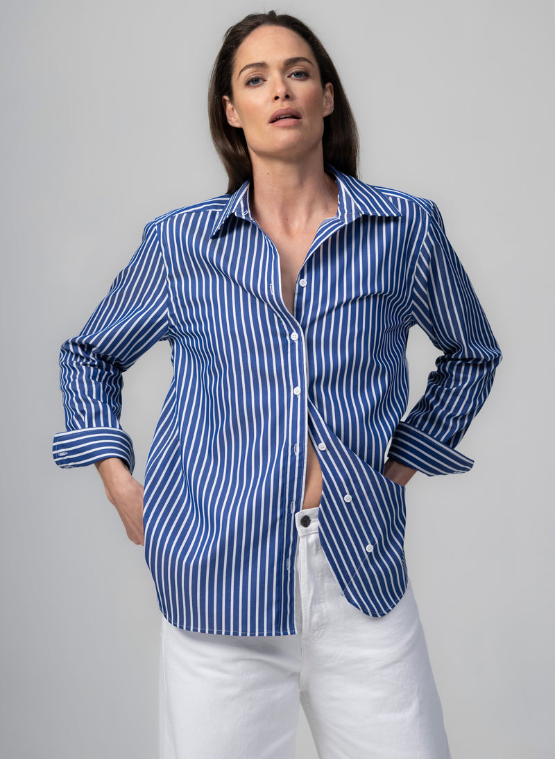 Max Blue & White Stripe Relaxed Fit Cotton Poplin Shirt