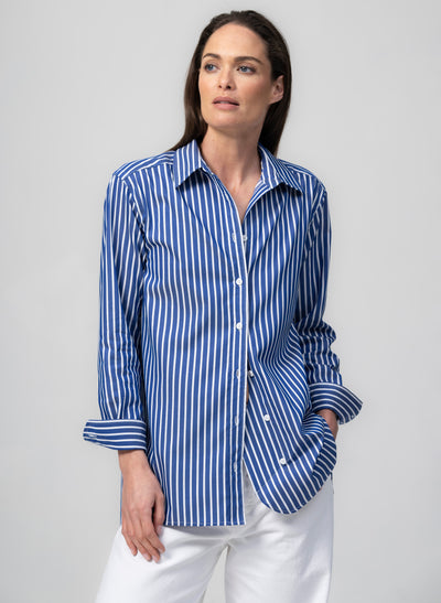 Max Blue & White Stripe Relaxed Fit Cotton Poplin Shirt