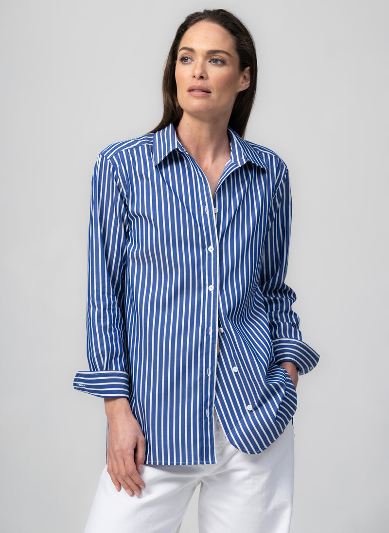 Max Blue & White Stripe Relaxed Fit Cotton Poplin Shirt