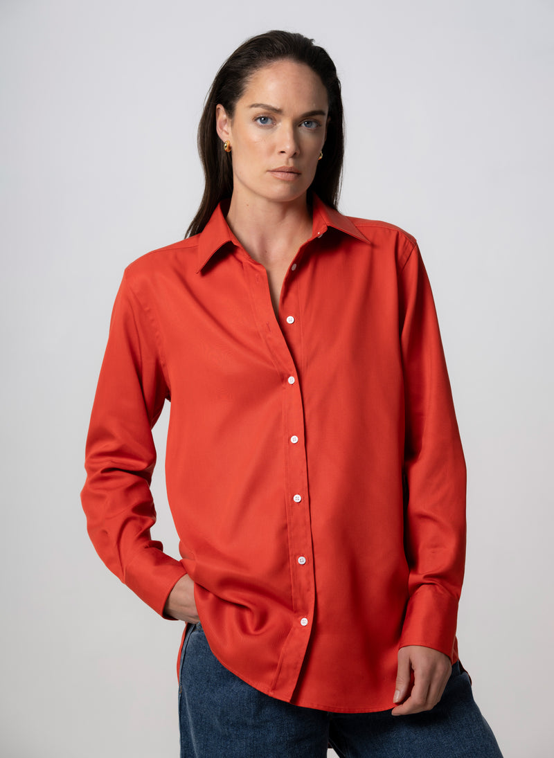Max Red-Orange Relaxed Fit Shirt in Tencel