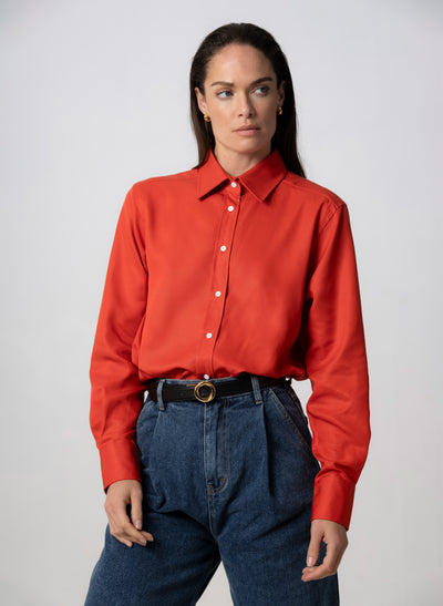 Max Red-Orange Relaxed Fit Shirt in Tencel