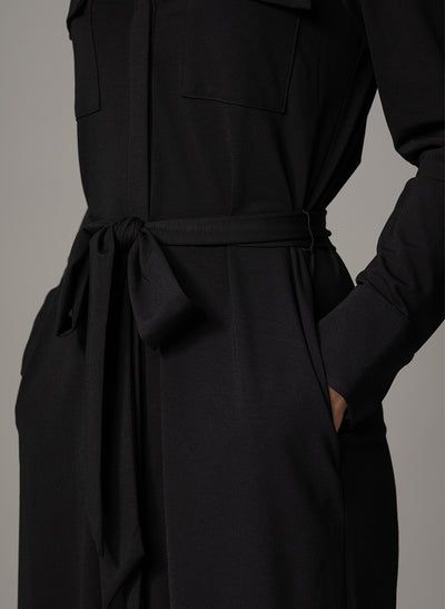 MELBOURNE BLACK PUNTA DI MILANO SCULPT KNIT EVERYDAY MIDI SHIRT DRESS