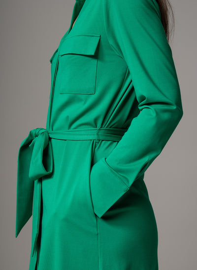 MELBOURNE GREEN PUNTA DI MILANO SCULPT KNIT EVERYDAY MIDI SHIRT DRESS