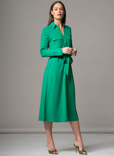 MELBOURNE GREEN PUNTA DI MILANO SCULPT KNIT EVERYDAY MIDI SHIRT DRESS