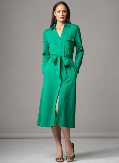 MELBOURNE GREEN PUNTA DI MILANO SCULPT KNIT EVERYDAY MIDI SHIRT DRESS