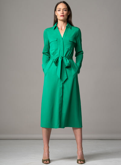 MELBOURNE GREEN PUNTA DI MILANO SCULPT KNIT EVERYDAY MIDI SHIRT DRESS