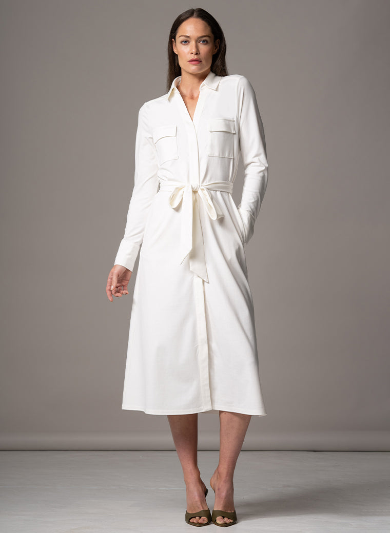 MELBOURNE IVORY PUNTA DI MILANO SCULPT KNIT EVERYDAY MIDI SHIRT DRESS