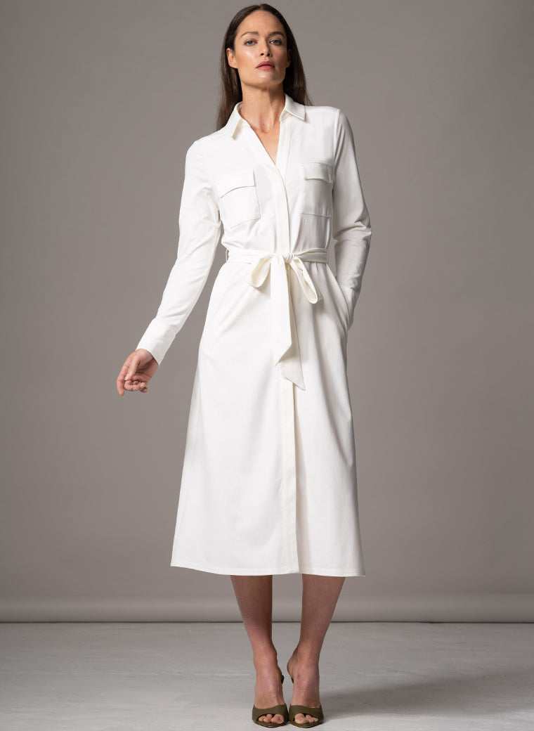 MELBOURNE IVORY PUNTA DI MILANO SCULPT KNIT EVERYDAY MIDI SHIRT DRESS