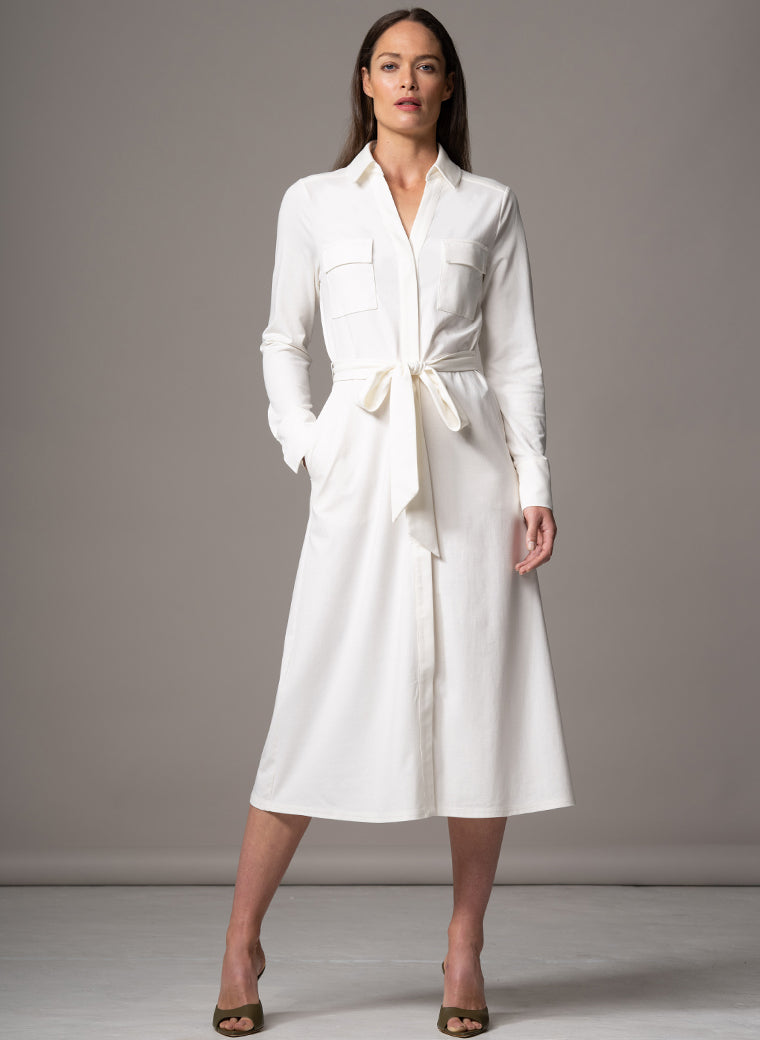 MELBOURNE IVORY PUNTA DI MILANO SCULPT KNIT EVERYDAY MIDI SHIRT DRESS