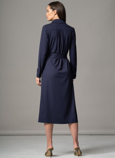 MELBOURNE NAVY PUNTA DI MILANO SCULPT KNIT EVERYDAY MIDI SHIRT DRESS