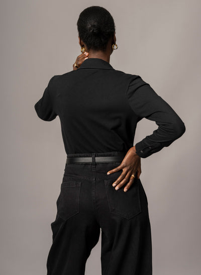 Meredith Black Comfortable Cotton Jersey Open Collar Shirt