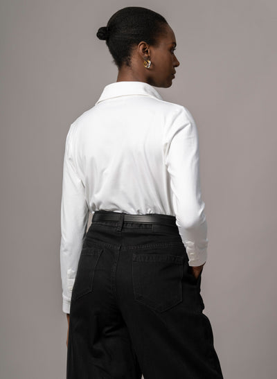 Meredith White Comfortable Cotton Jersey Open Collar Shirt