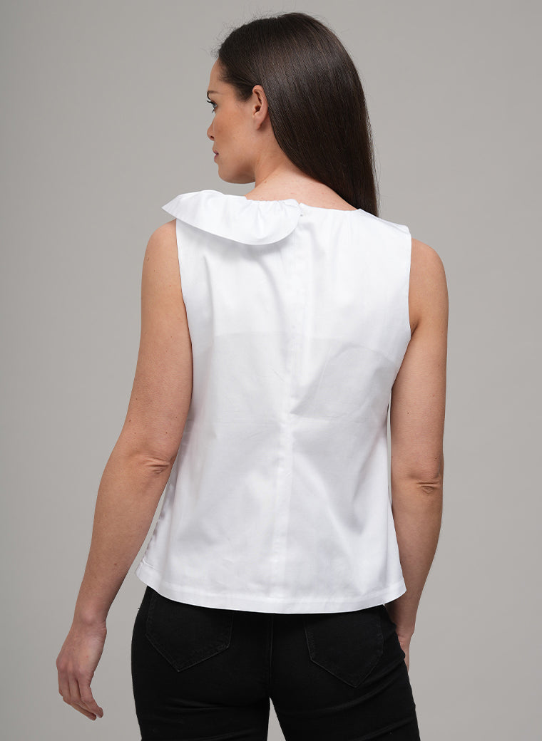 MIA WHITE STATEMENT RUFFLE SLEEVELESS SHIRT