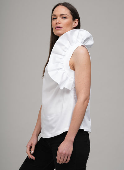 MIA WHITE STATEMENT RUFFLE SLEEVELESS SHIRT