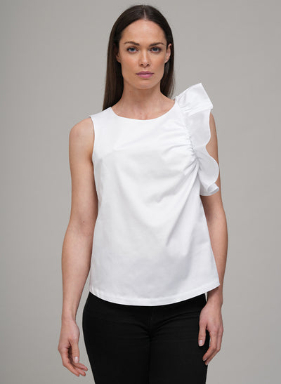 MIA WHITE STATEMENT RUFFLE SLEEVELESS SHIRT