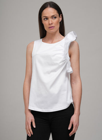 MIA WHITE STATEMENT RUFFLE SLEEVELESS SHIRT