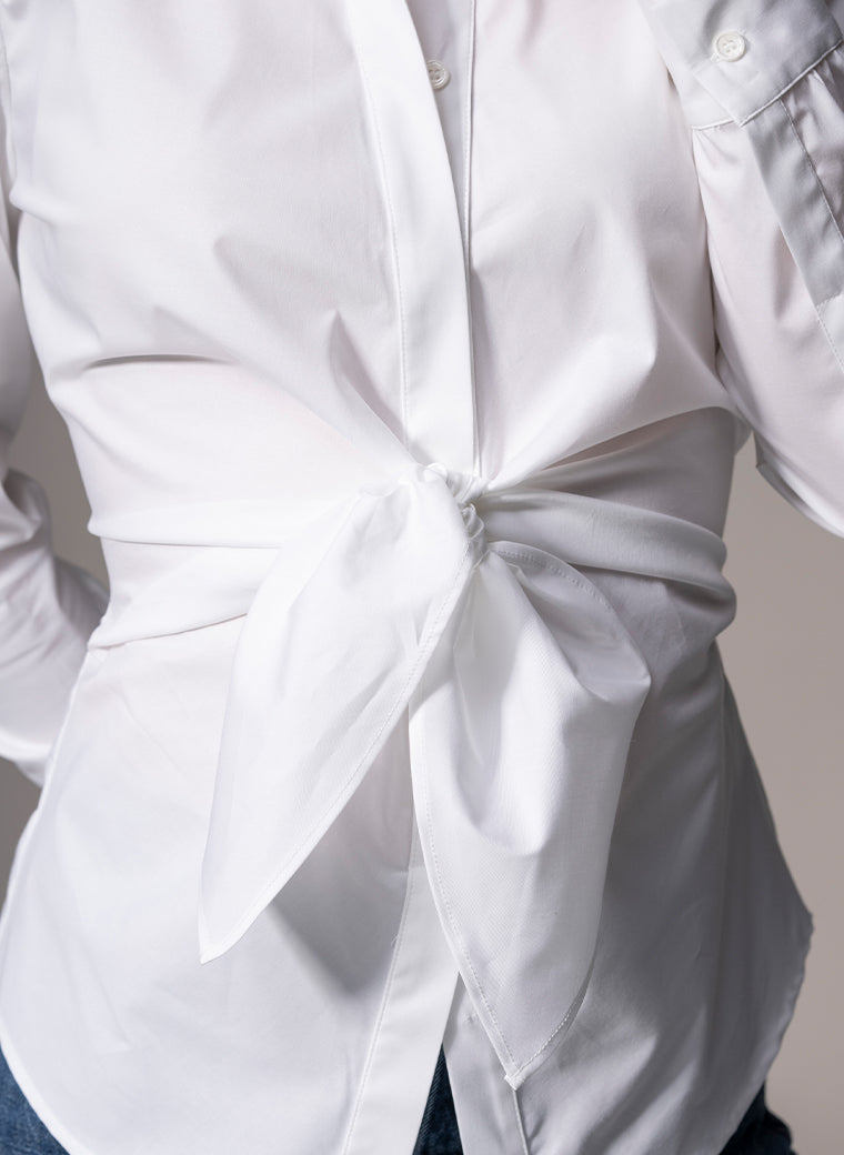 MONROE WHITE TIE FRONT WAIST DEFINING COTTON BLOUSE The Shirt Company