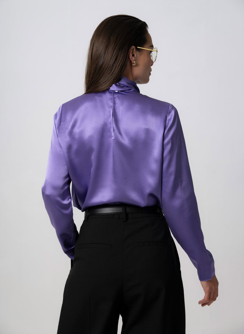 Mrs. Thatcher Amethyst Silk Pussybow Blouse