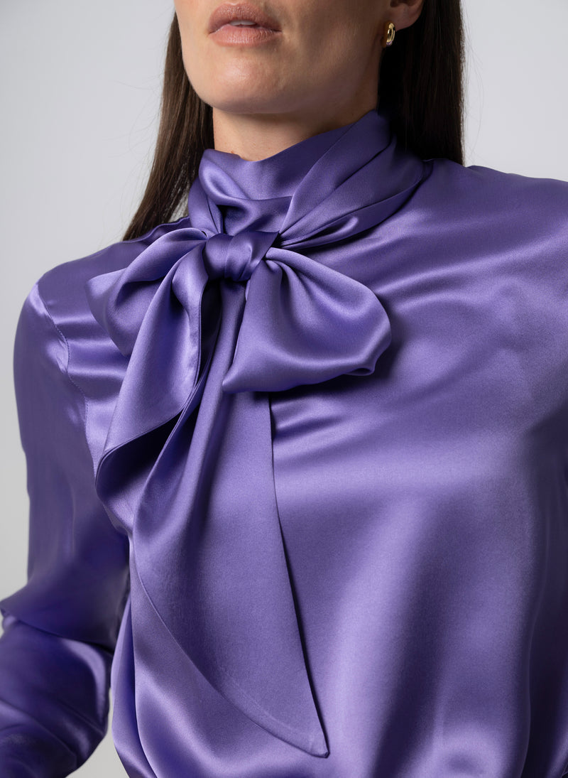 Mrs. Thatcher Amethyst Silk Pussybow Blouse