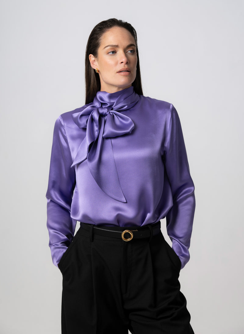 Mrs. Thatcher Amethyst Silk Pussybow Blouse