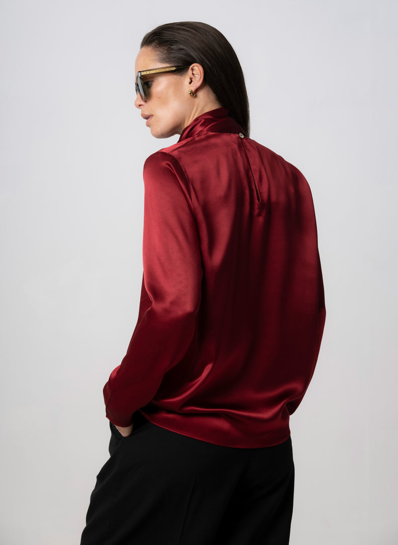Mrs. Thatcher Claret Silk Pussybow Blouse