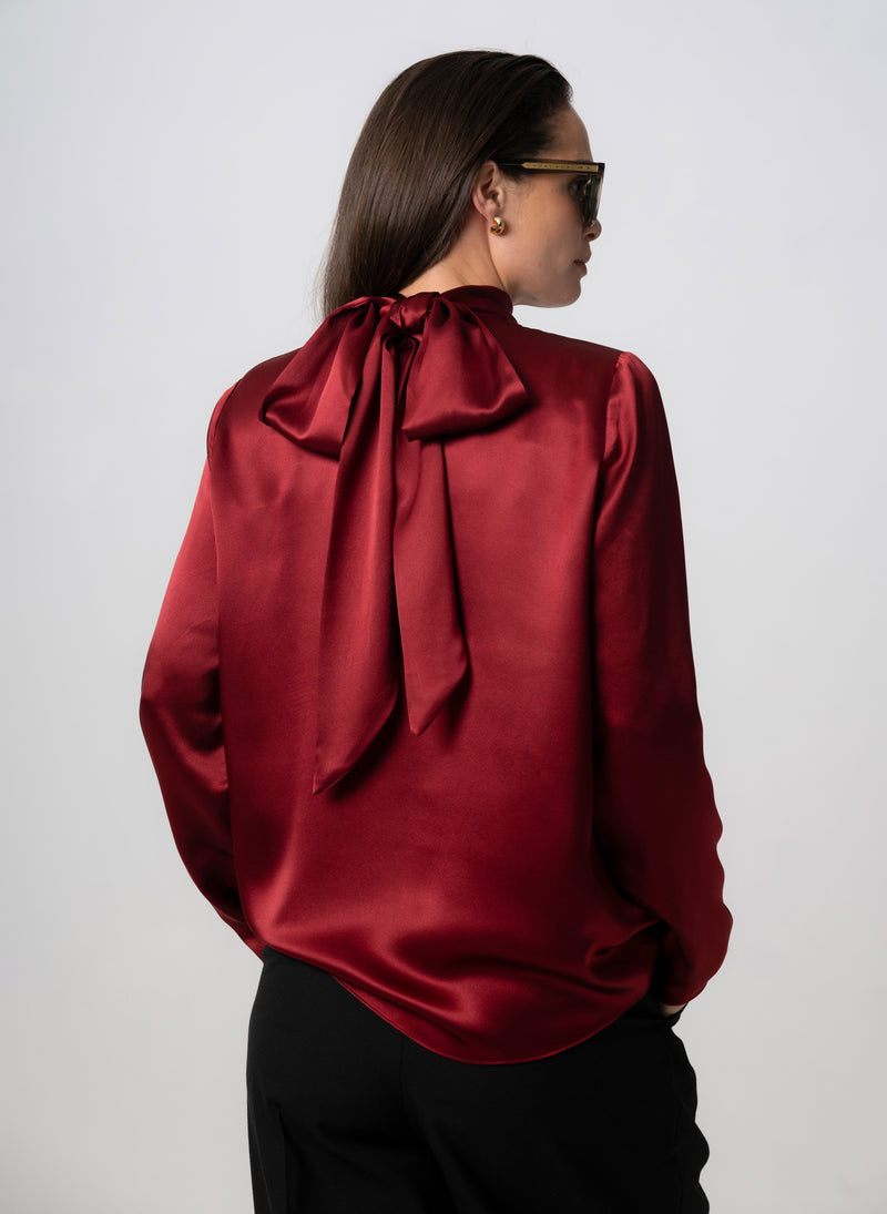 Mrs. Thatcher Claret Silk Pussybow Blouse