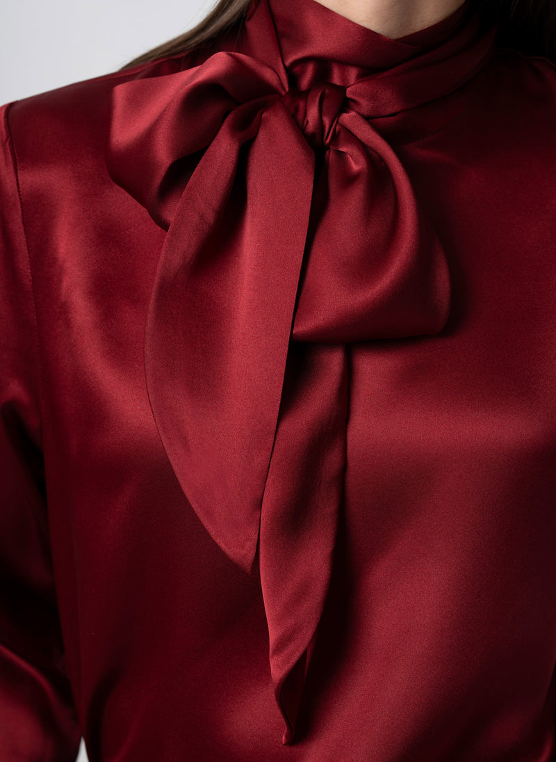 Mrs. Thatcher Claret Silk Pussybow Blouse
