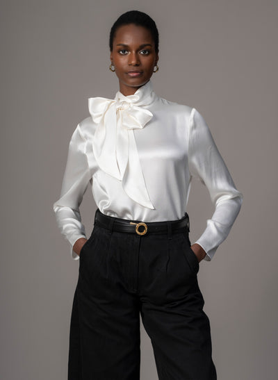 Mrs. Thatcher Ivory Silk Pussybow Blouse