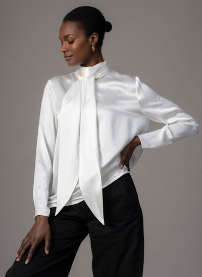 Mrs. Thatcher Ivory Silk Pussybow Blouse