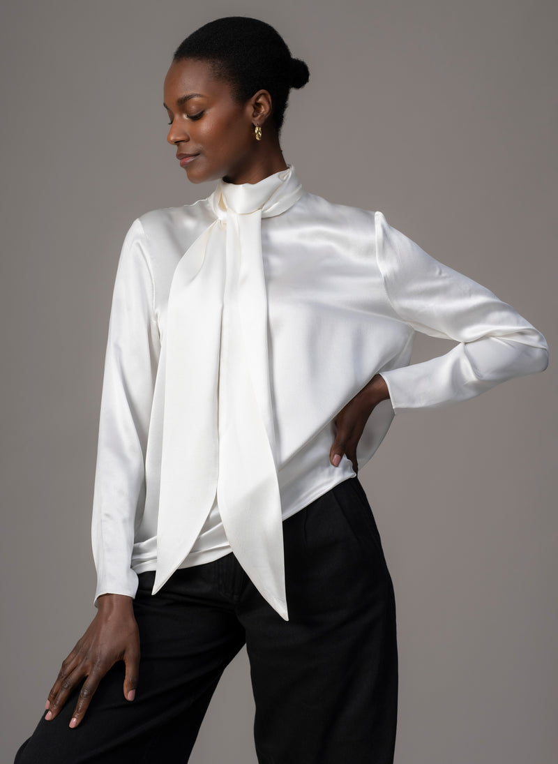 Mrs. Thatcher Ivory Silk Pussybow Blouse