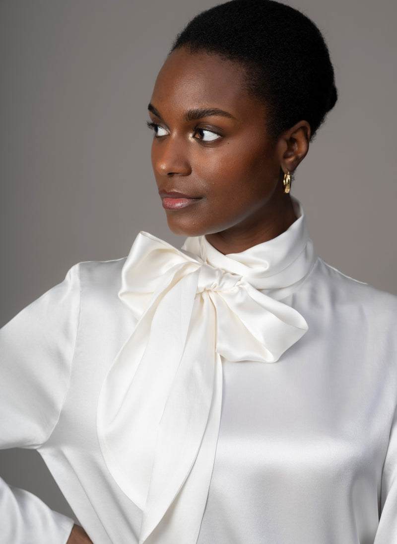 Mrs. Thatcher Ivory Silk Pussybow Blouse