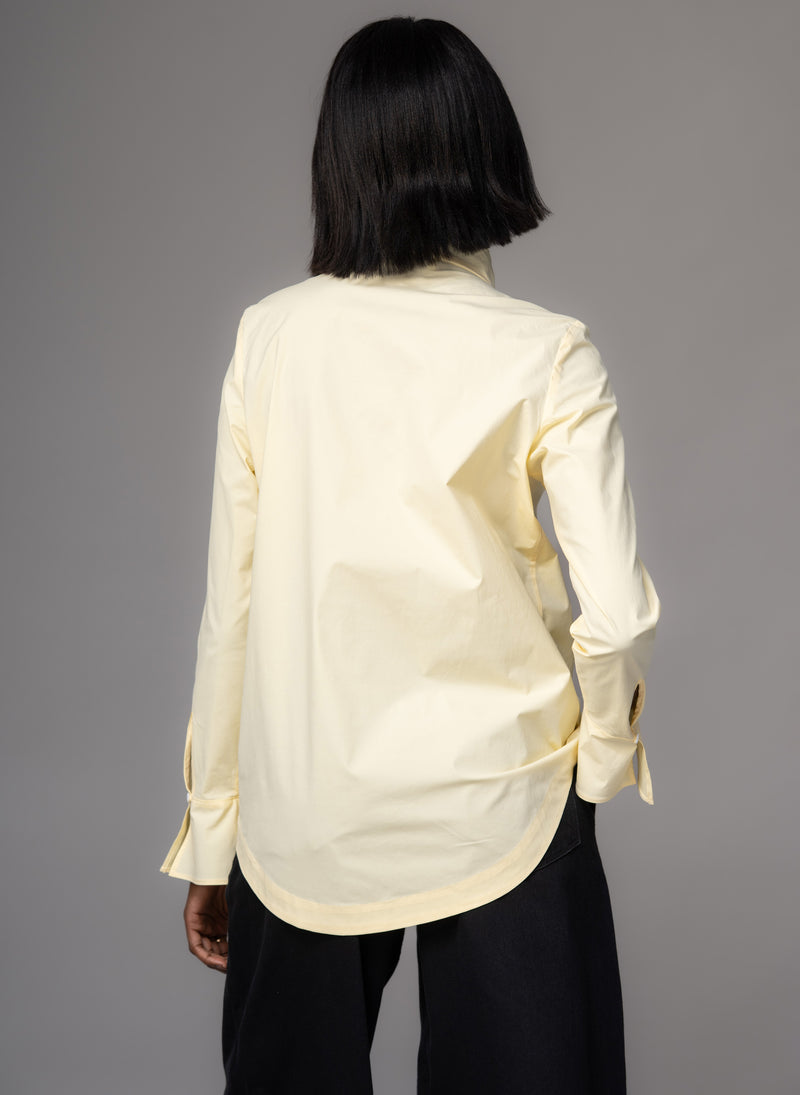 Nina Butter Yellow Longline Shirt with Gentle Frilled Collar