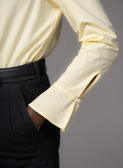 Nina Butter Yellow Longline Shirt with Gentle Frilled Collar