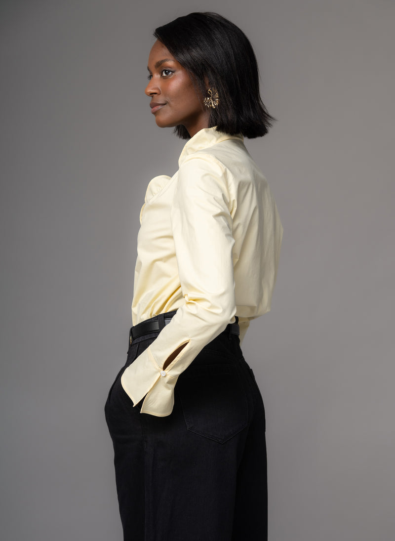 Nina Butter Yellow Longline Shirt with Gentle Frilled Collar
