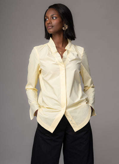 Nina Butter Yellow Longline Shirt with Gentle Frilled Collar