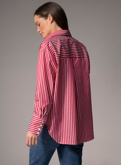 PARIS "THE FRENCH GIRL" RED & WHITE STRIPE  OVERSIZED COTTON SHIRT