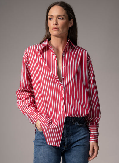 PARIS "THE FRENCH GIRL" RED & WHITE STRIPE  OVERSIZED COTTON SHIRT