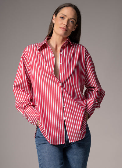 PARIS "THE FRENCH GIRL" RED & WHITE STRIPE  OVERSIZED COTTON SHIRT