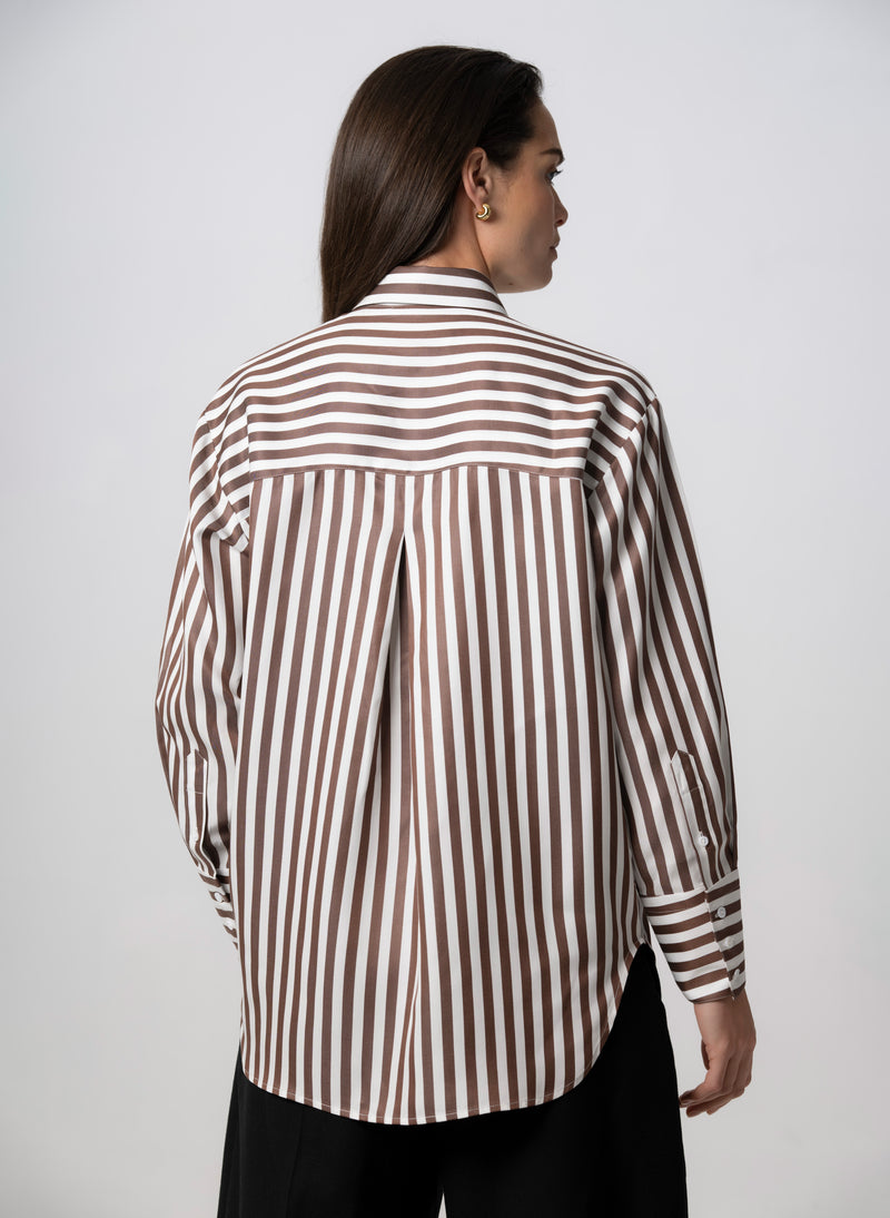 Paris "The French Girl" Chocolate Stripe Oversized Shirt in Tencel