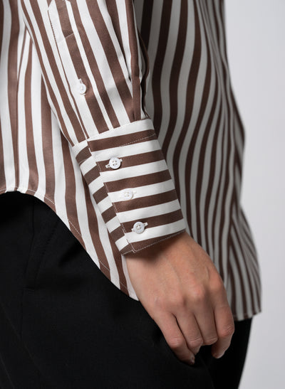 Paris "The French Girl" Chocolate Stripe Oversized Shirt in Tencel