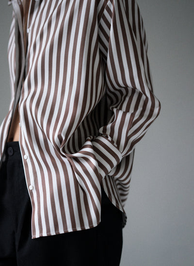 Paris "The French Girl" Chocolate Stripe Oversized Shirt in Tencel