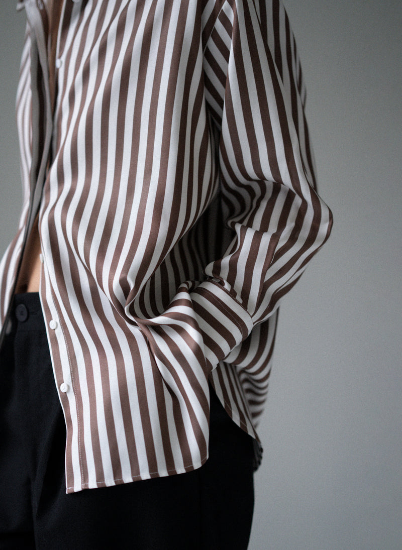 Paris "The French Girl" Chocolate Stripe Oversized Shirt in Tencel